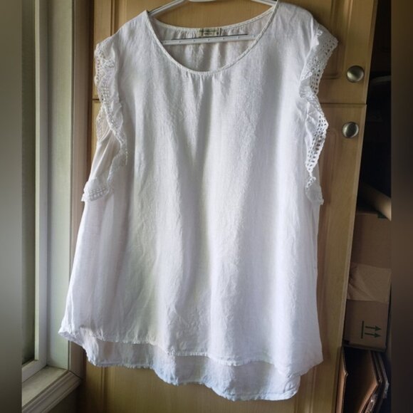 Terzo Millennio Tops - Linen White La e Trim Womens Top 3xl